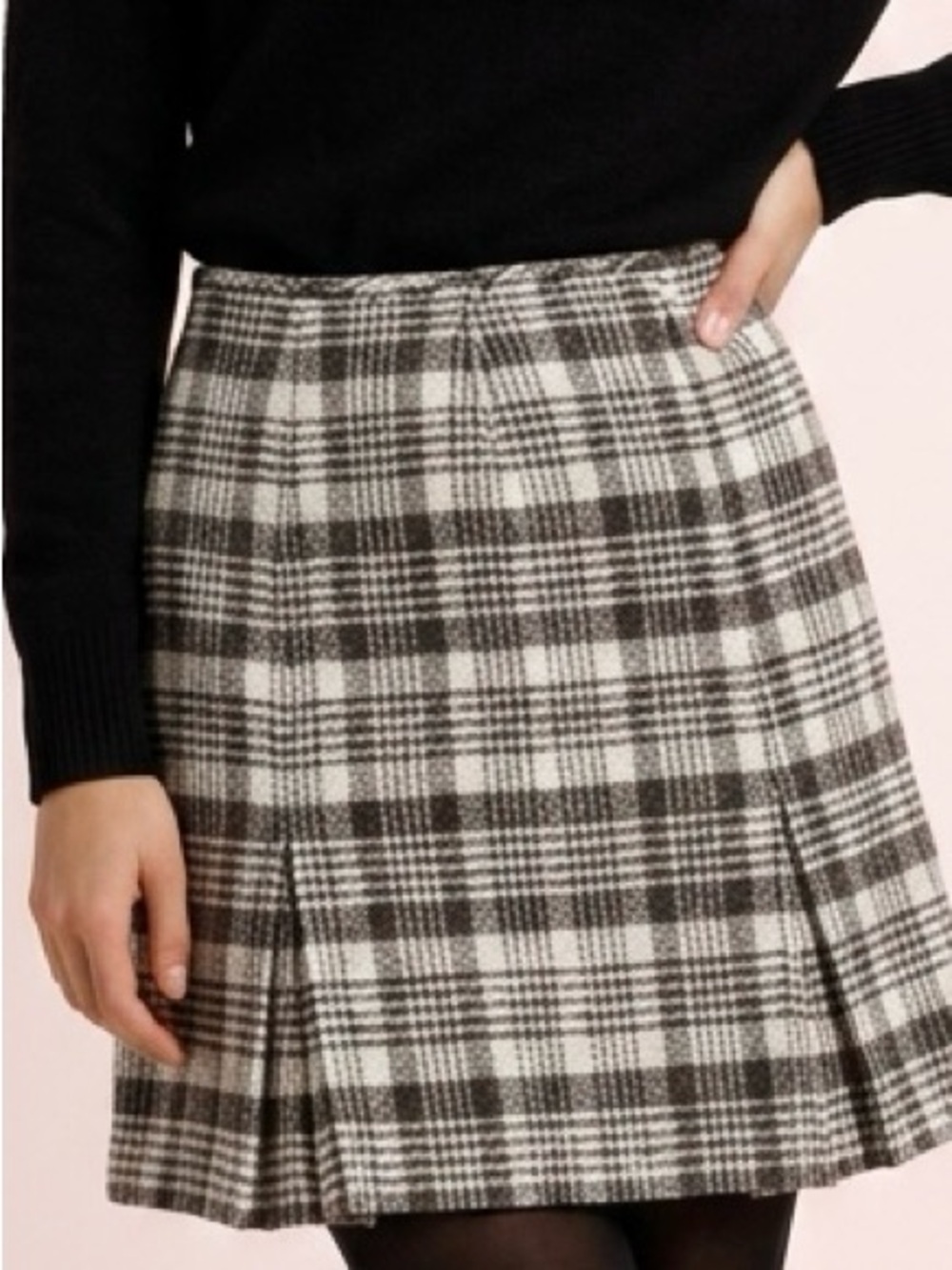 Evan Picone Lined Black White Plaid Pleated Mini Coquettegirl Skirt-10